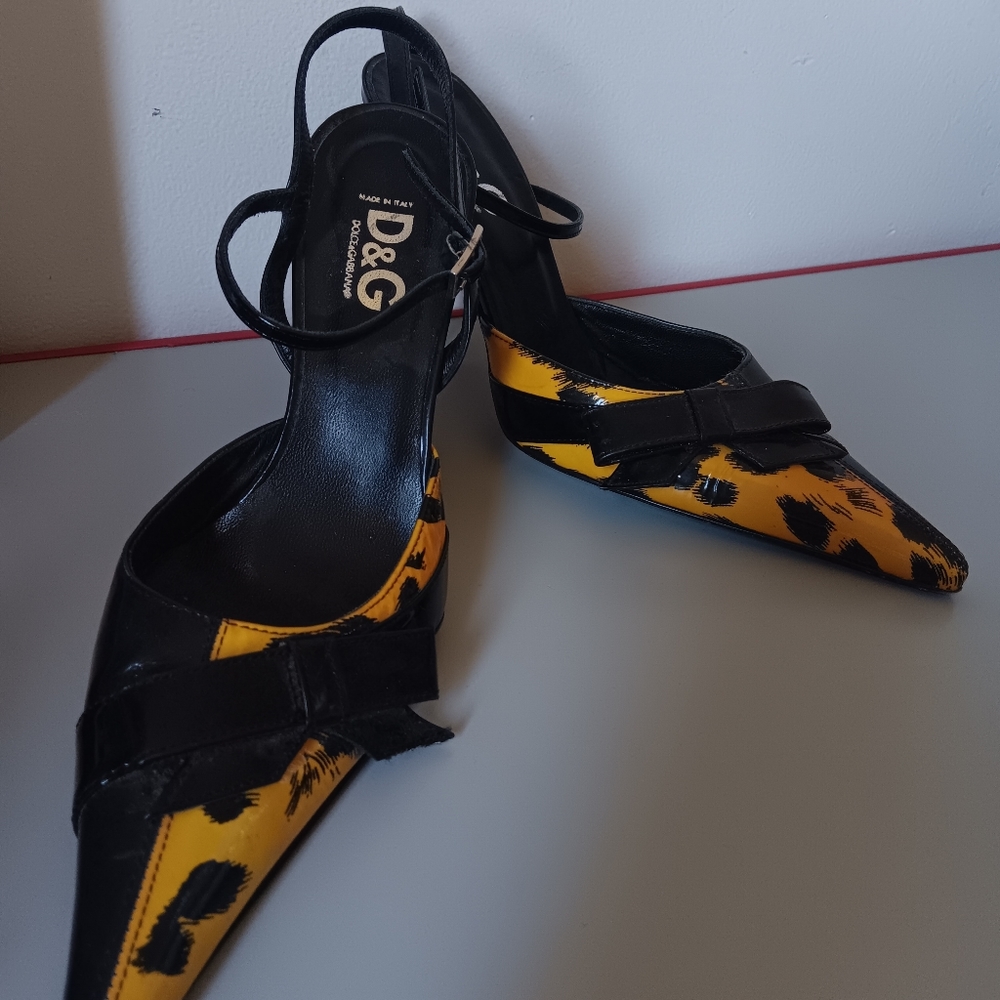 Dolce & Gabbana D&G Leather Heels Slingback Shoes Made in Italy.. 7.5
